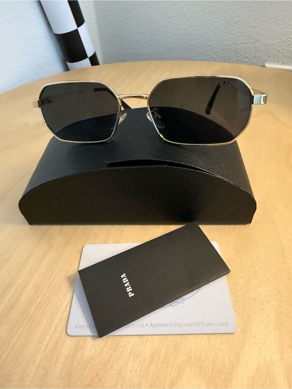 Prada Gold Frame Sunglasses with Dark Gray Lenses - Picture 5 of 6
